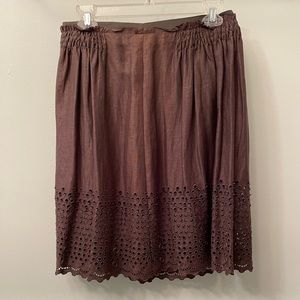Elie Tahari Brown Linen Sevina Eyelet Skirt Size 6